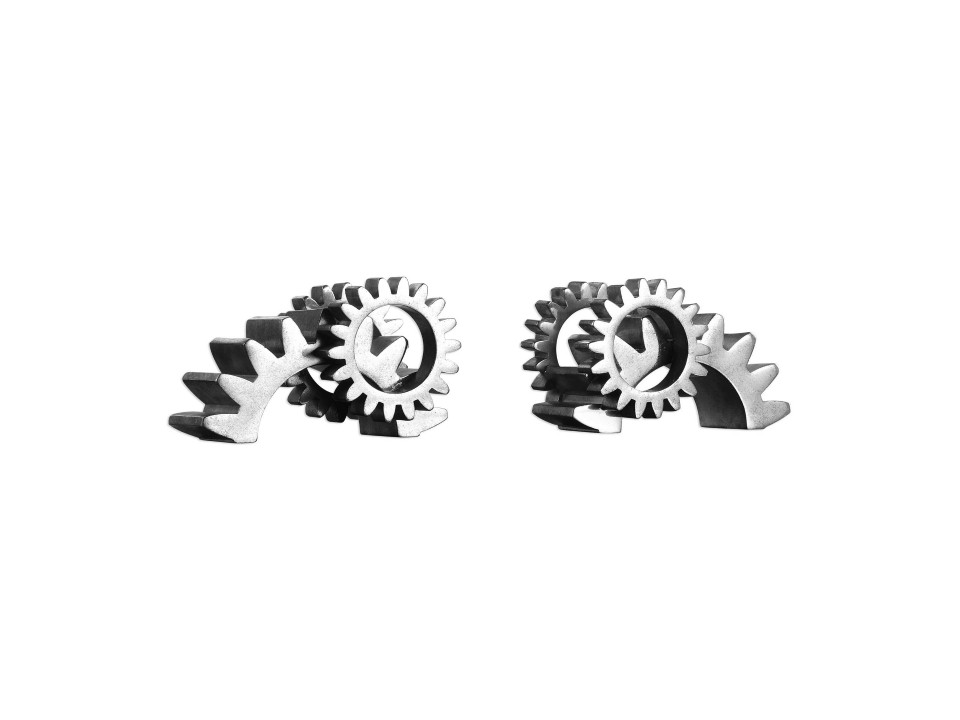 AC-18702-GEARS BOOKENDS SET OF 2