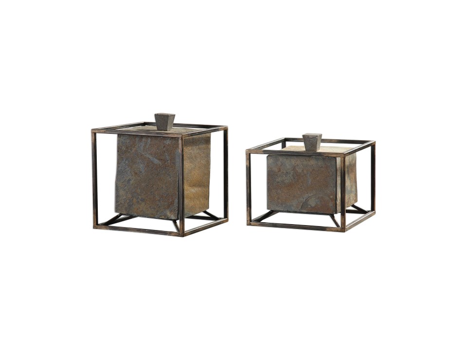 AC-18777-SLATE CUBE BOXES SET OF 2