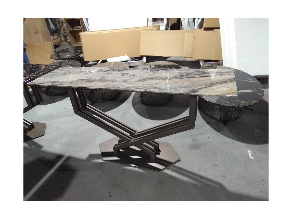 ALFONSO-G4-BMBO-XG-80126-CONSOLE TABLE (1500*420*740)-GREY MARBLE+SANDBLAST BLACK GOLD-G4
