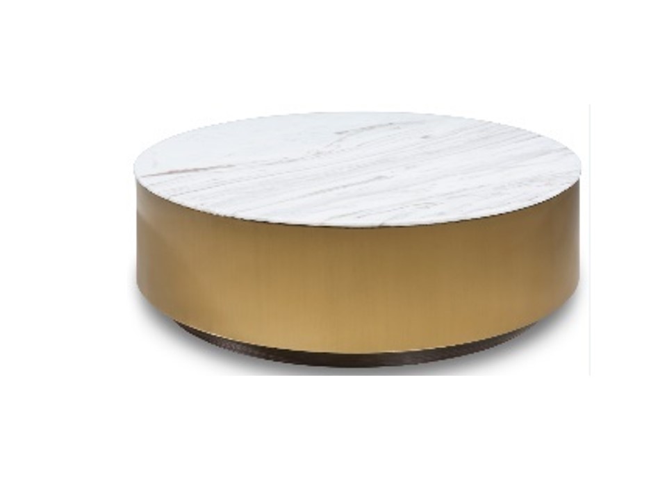 FELIPE-23FB025-ROUND TABLE (100*32)-WHITE GOLD +CERAMIC+WALNUT BASE