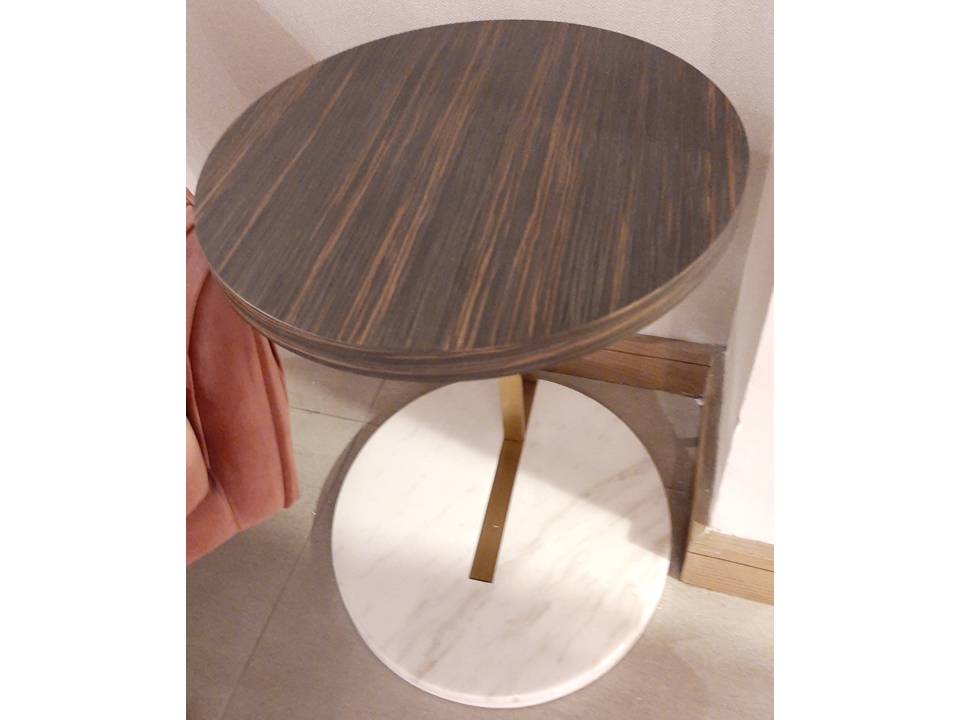 REMI-26FB008-ROUND SIDE TABLE(450*523)-EBONY+JAZZ WHITE MARBLE