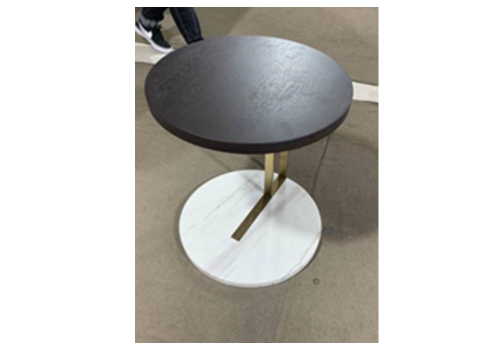 REMI-23FB008- ROUND SIDE TABLE(450*523)-F-22 BROWN OAK+JAZZ WHITE MARBLE