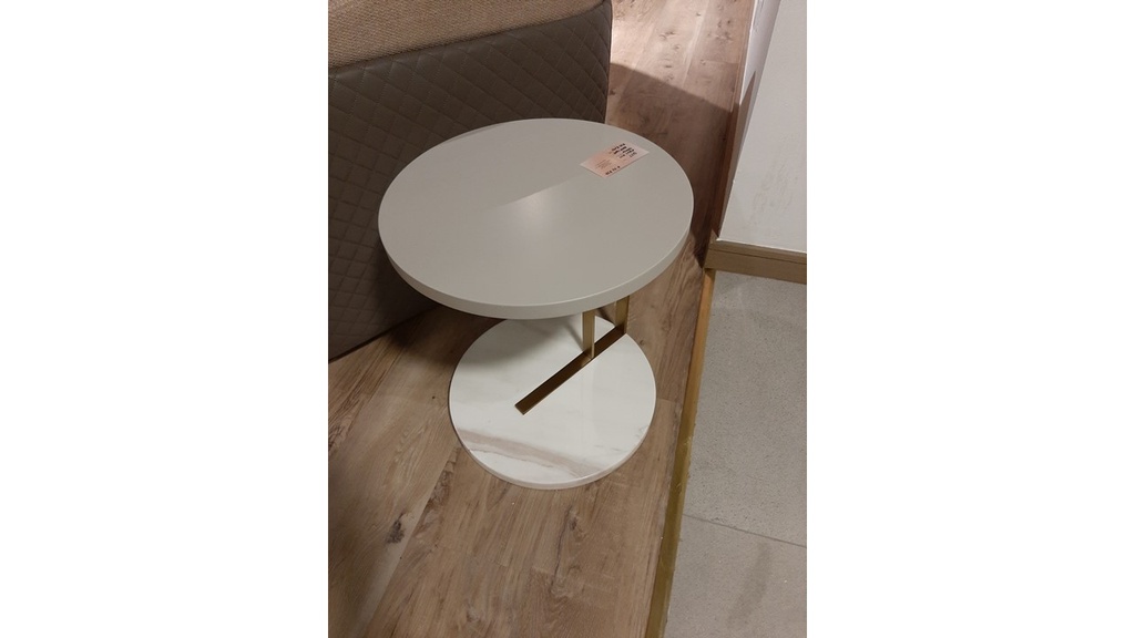 REMI-26FB008- ROUND SIDE TABLE(450*523)-F-23 GREY MATT+JAZZ WHITE MARBLE
