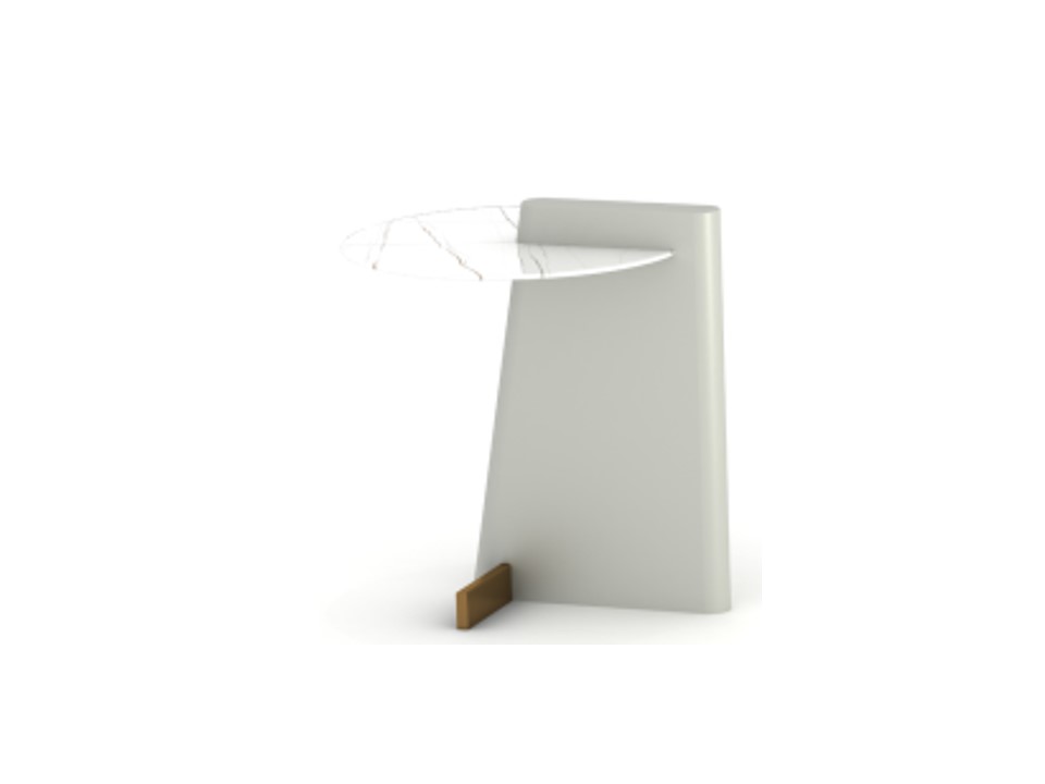 FELIPE-26FB038-SIDE TABLE (50*45*52)-WHITE GOLD CERAMIC+WALNUT BASE