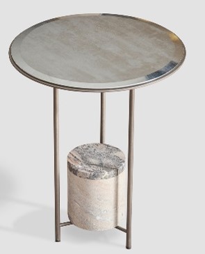 NERRO-B-BMBO-BJ8039A-SIDE TABLE (DIA 400*500)-VENETIAN MARBLE(BELISIMA)+RUSTY SILVER GLASS+SANDBLASTED BLACK GOLD