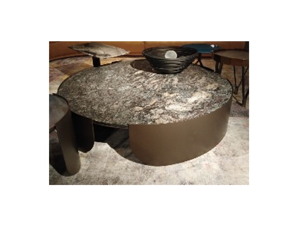TRONO-C-BMBO-CJ-8090-C-COFFEE TABLE (DIA 1220*310)-PLATINUM DIAMOND MARBLE+PEARL SAND BROWN COPPER GOLD