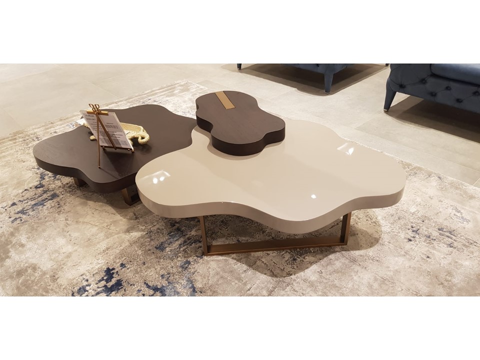 JERSEY-C-19011-A COFFEE TABLE - (113X99X40)-W7006 SHINY GREY+SMOKY 263BRASS
