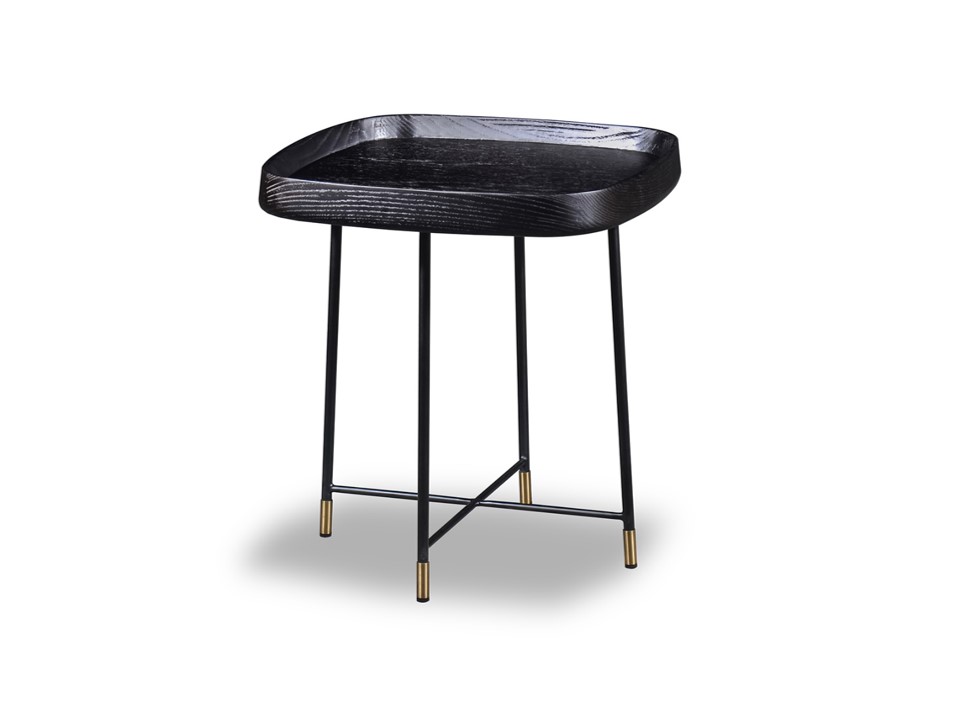 GENEVE-CF-CJ1502A END TABLE (500*500*535) - 61+MATTE BLACK LEG+CHAMPAGNE GOLD BOTTOM