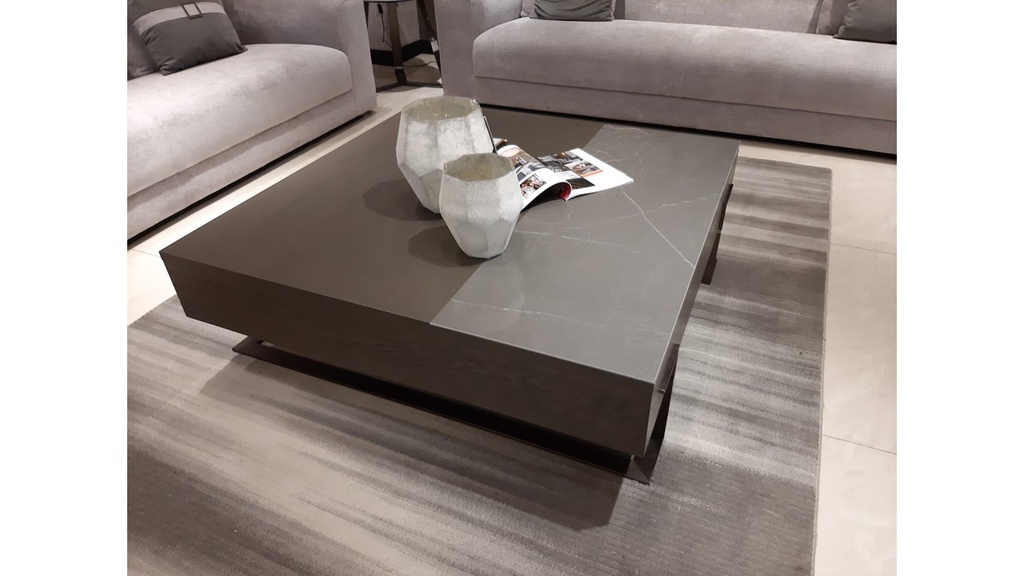 CLOE-CT-2414-COFFEE TABLE (120X122X40)-PN-73B GREY PORCELAIN +OK-78 SMOKE OAK+SA165 ANTIQUE BRONZE-G1