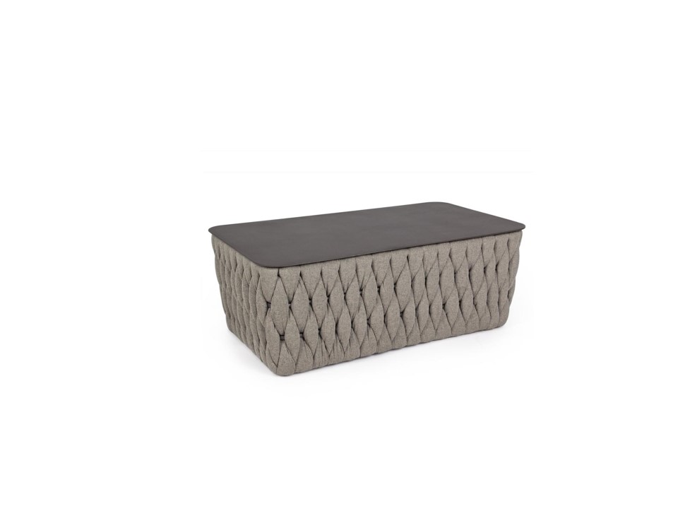 DH-X1044-COFFEE TABLE (120*70*35)-ALUMI FRAM+ROPE+TEMP GLAS(KHAKI)