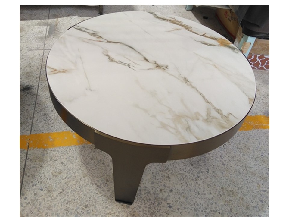 FORUM-G3-A-E-20222A-COFFEE TABLE (DIA 80*38.5)-BEIGE CERAMIC TOP(TC-1907)+BRONZE-G3
