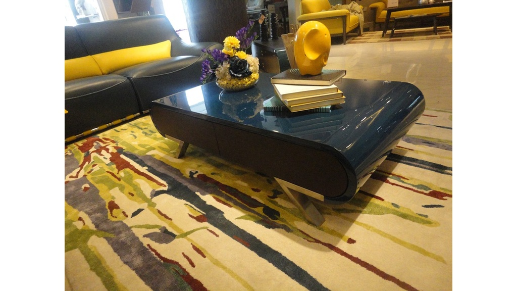 SE-181A-COFFEE TABLE (1250*700*350) -BLUE GLOSS(F14)+BROWN OAK(F22)