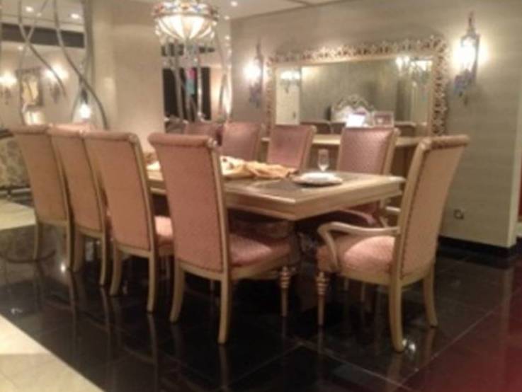 JAWAHER-A-759-DIN.TABLE(4.5)+2 ARM+14 SIDE CHAIR-ANT.GOLD/GRY FAB-1440B