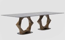 KEEGAN-DT-19048-2-DINING TABLE (2800*1200*750)MARBLE(ROMANTIC)+STAINLESS STEEL(GUN BLACK)-358-2WALNUT