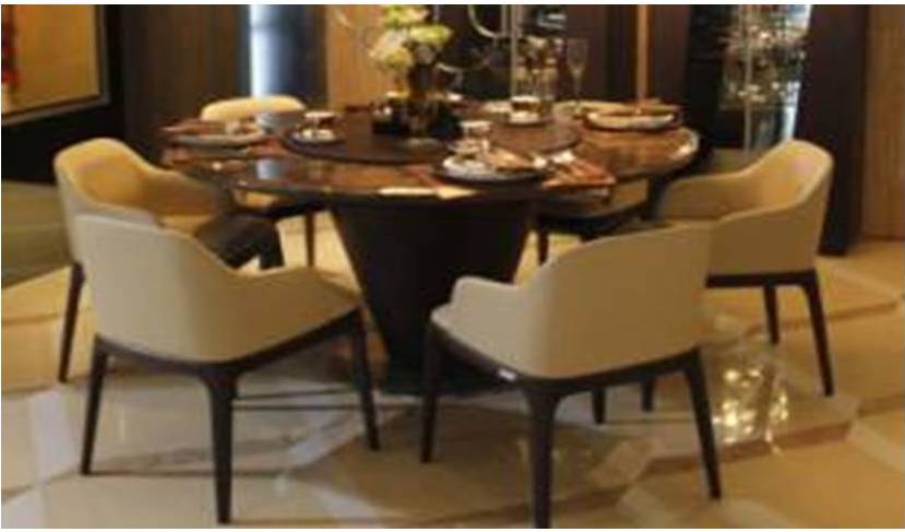 MYSTICA-E-550T-ELEC.DINING TABLE(1500*1500*760) -BRW OAK+BRW MARBLE