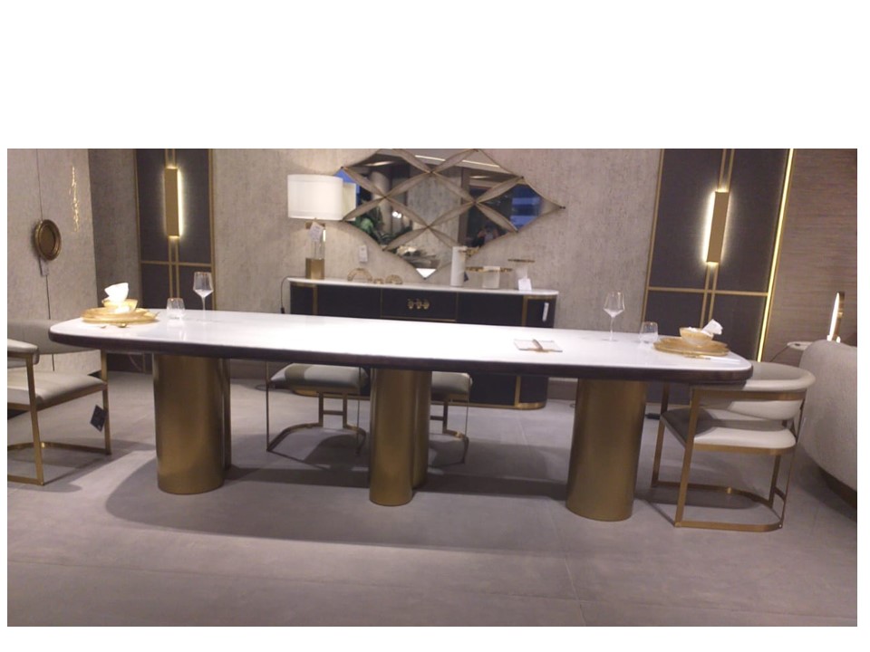 MIA-TZ-133C-DINING TABLE (3000*1100*750)) -CARY ICE JADE MARBLE+GOLD