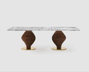 REINA-DT-16152-DINING TABLE (3000*1200*750) -VICTORIA MATT MARBLE+358-2 WALNUT-NEW