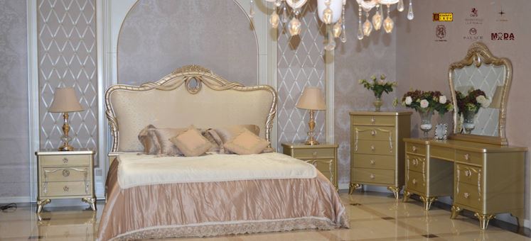 SUHA-A-935-BED+2 NT+DRS+MIRR+STOOL -GOLD BLUE-1825BA/NJ4286-109