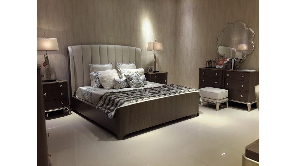 BYANCA-ABE46-BED+2 NT(ANT46)+DRESS(ADM46)+MIRR(ADR33)+STOOL(ADK46)-OAK M / SILVER PLATED B - VELU 47A(LIGHT COLOR)