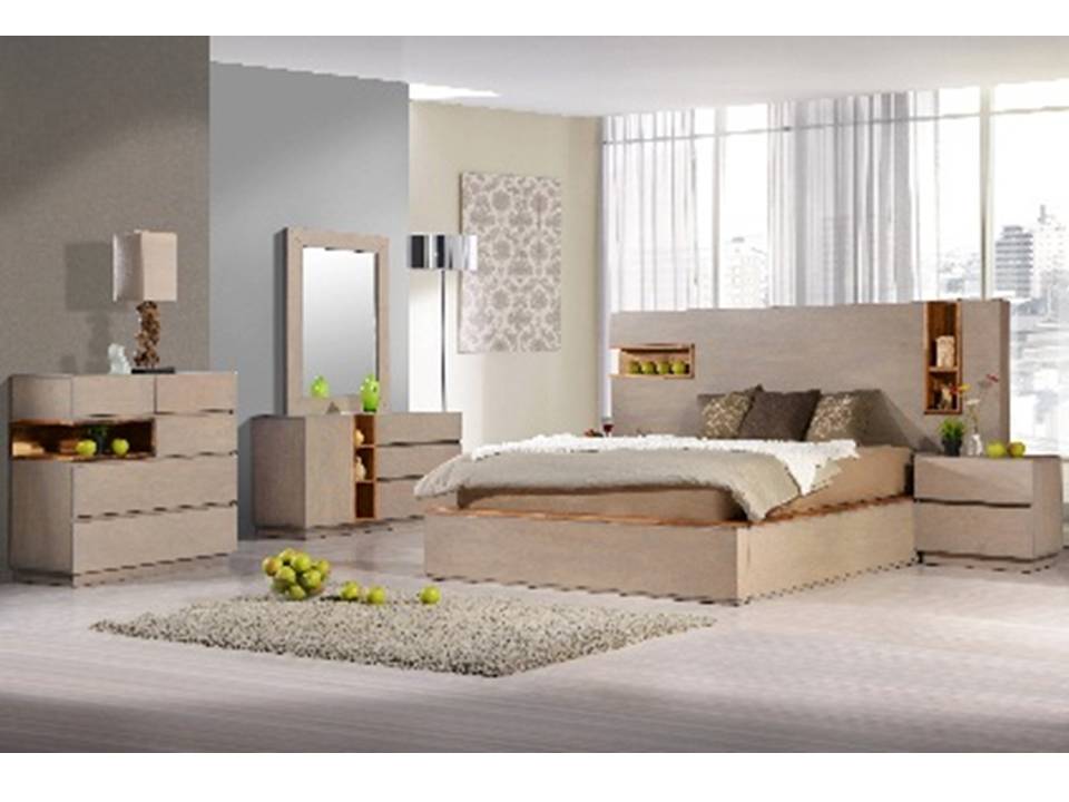 KRISS BED+2 NIGHT STAND + DRESSER+MIRROR-CHERRY