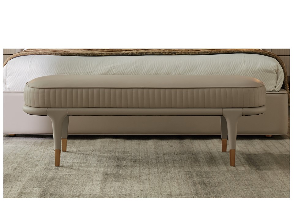 PENELOPE-TDJ-01-BENCH (1400*480*450)-BEIGE (PT9106)+GREY MATT+BRUSHED GOLD