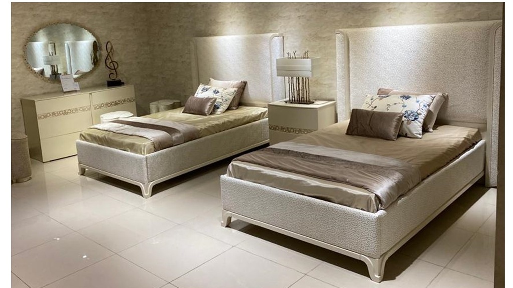 RIVA-P-472- 2 BED(1.2M))+1NIGHT STAND+DRESSER+MIRROR+STOOL-45J+Z-040-WOOD-MJ9-60WITH GOLD-FABRIC-G2