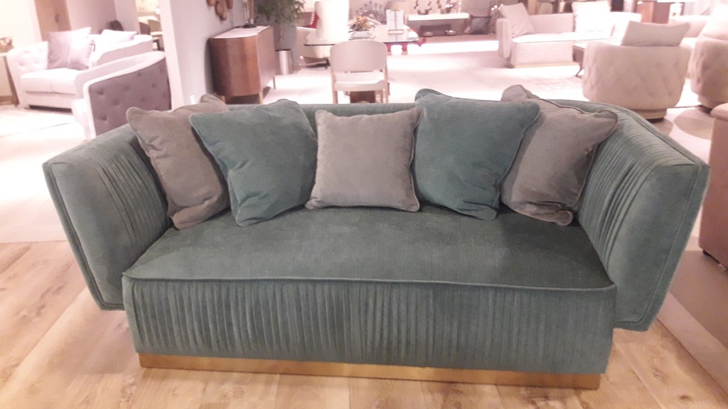 RONALDO SOFA 2 SEATER - MUNICH 67A-LIGHT GREEN + CUSHION MUNICH 51A-GREY+MUNICH 67A-GREEN - G2