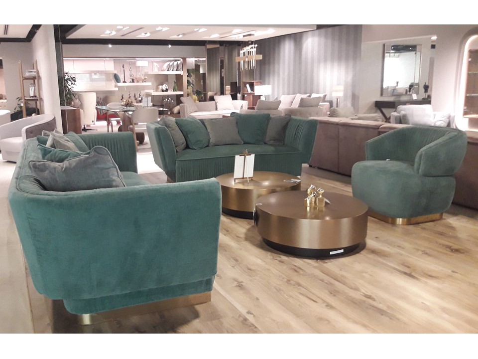 RONALDO SOFA 3 SEATER - MUNICH 67A-LIGHT GREEN + CUSHION MUNICH 51A-GREY+MUNICH 67A-GREEN - G2