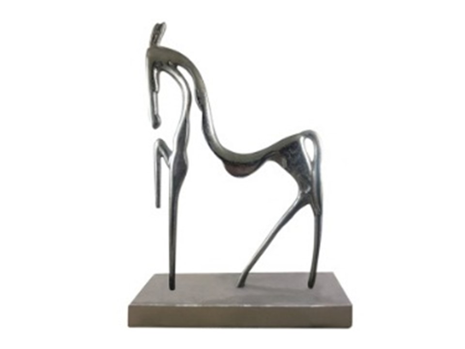 CNDEN043-D?CORATIVE  ALUMINIUM HORSE SCULPTURE (18X5.25X22.75'')-NICKEL BASE