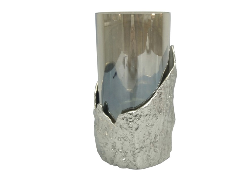 CNIDCZHN032S-CANDLE HOLDER (8.46*8.07*12.99)-ALUMINIUM+GLASS-SMALL