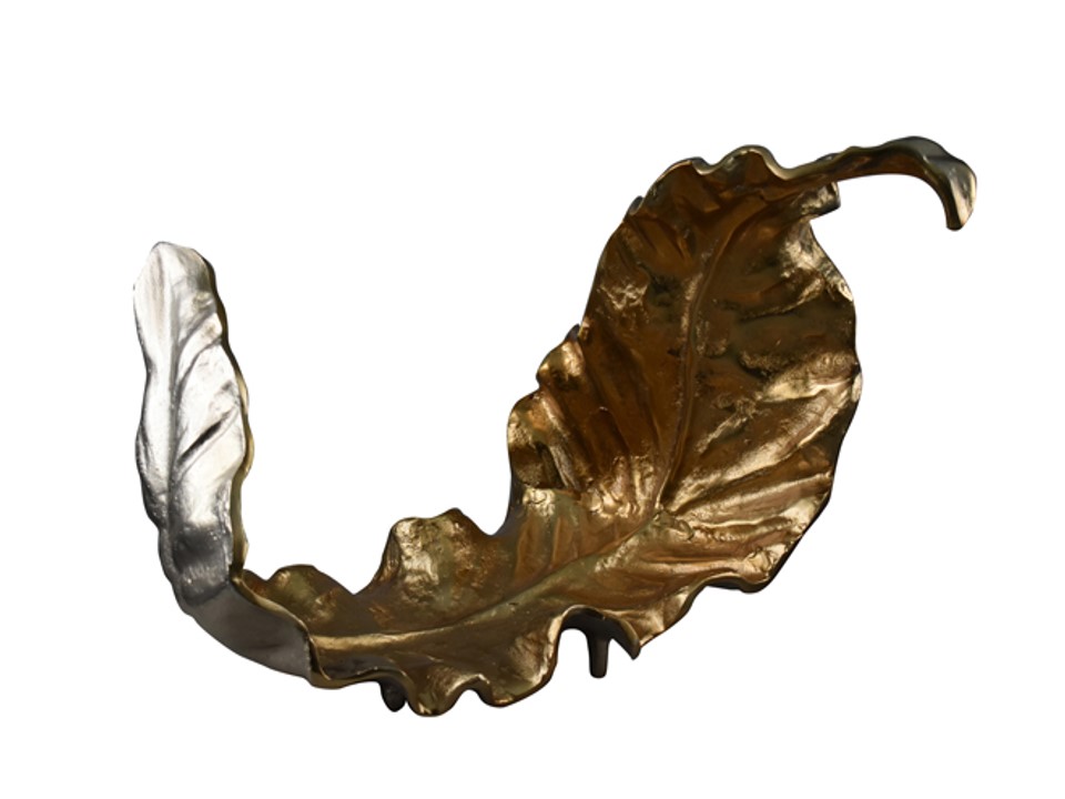 CNIDDZEN002-SCULPTURAL LEAF (18.5*9.5*14")-ALUMINIUM GOLD & SILVER FINISH