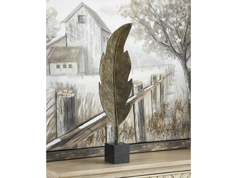 CNIDDZEN-011A-(7.25 X 3.5 X 26.75)-ALUMINUM LEAF&MARBLE BASE GREEN/GOLD & BLACK MARBLE FINISH