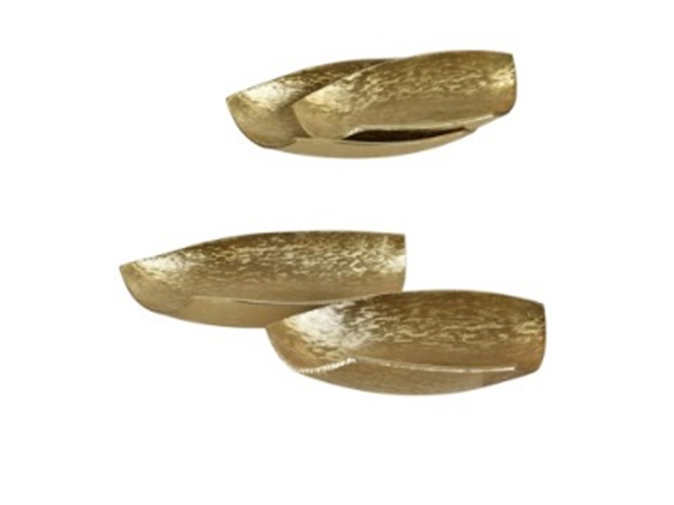 CNIDTRN008-TEXTURED PLATTER (19.5X9.5X3.5'' / 17X8X3.5'') SET OF TWO ALUMINIUM IN GOLD FINISH