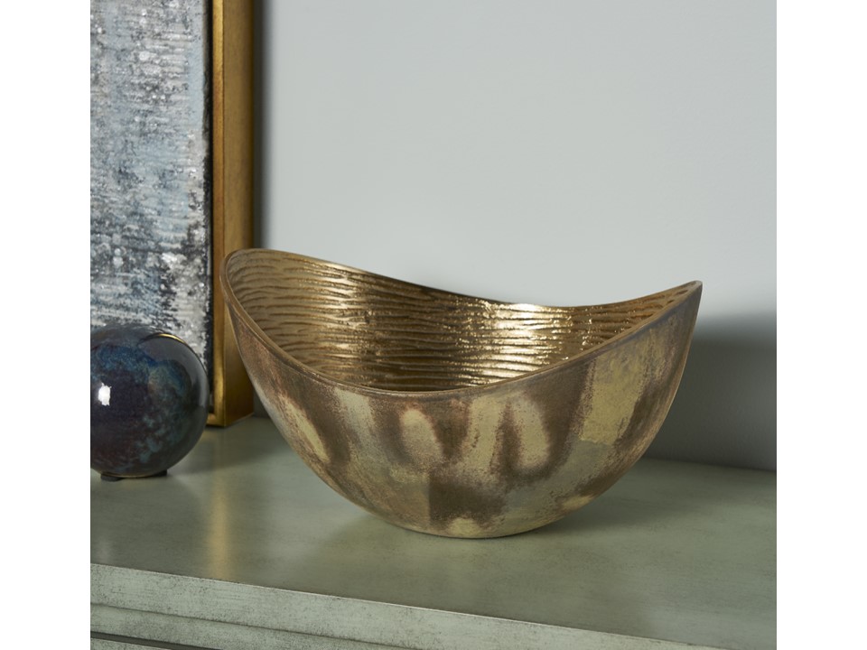 CNIDTRN-015-(11.5 X 10.5 X 6)-TEXTURED BOWL  ALUMIMUM IN GOLD/DISTRESSED SILVER FINISH