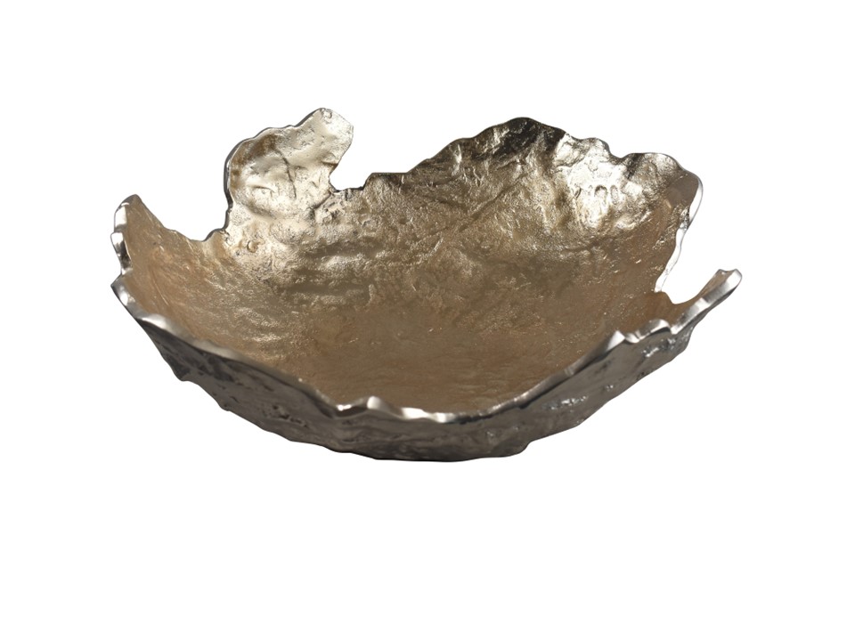 CNIDTZNP-011-SURI SCULPTED BOWL-(17 X 15.5 X 6)-ALUMINUM  BLACKENED METAL  WITH CHAMPAGNE GOLD INTERIOR