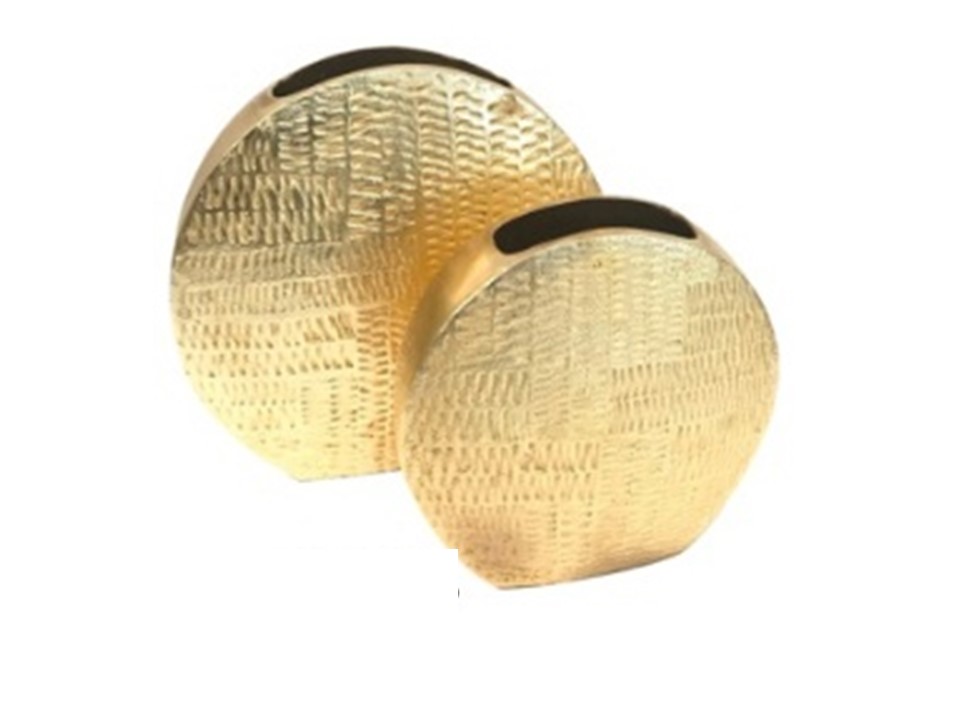 CNIDVSN002G-ROUND FLOWER VASE (11.5X2X10.5'' / 9X2X8.5'') SET OF TWO ALUMINIUM IN GOLD FINISH