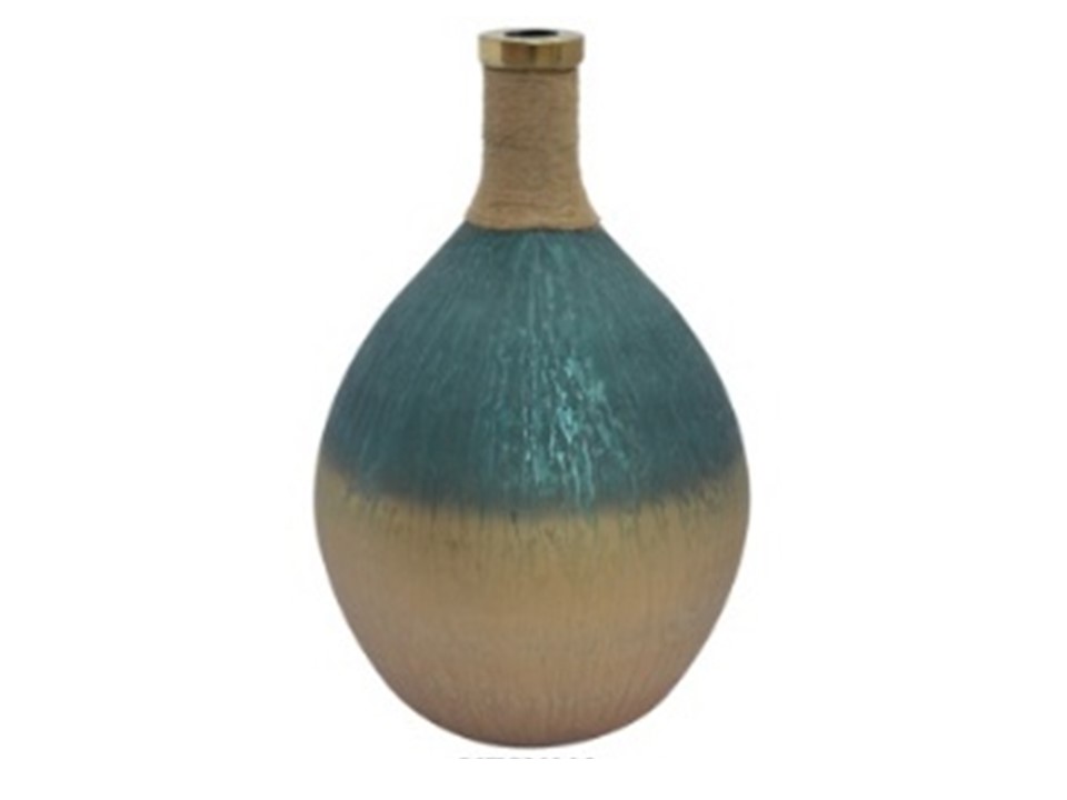 CNIDVZSN002-VASE (D13''XH18'')-GLASS IN OMBRE GREE/GOLD FINISH