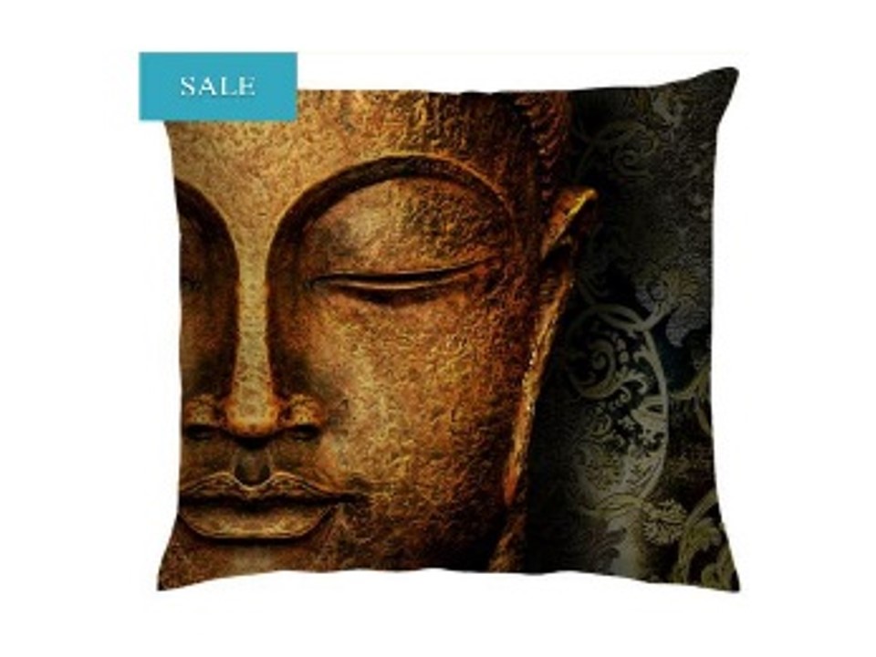 CU-026-BLACK & GOLD BUDDHA FACE CUSHION (40*40)