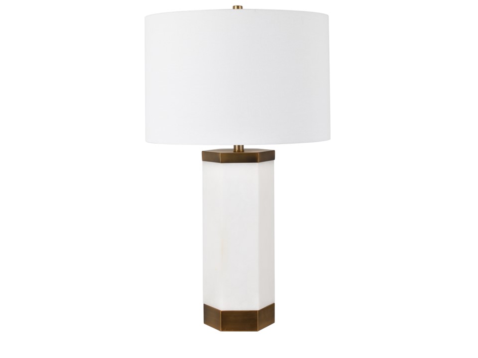 CVAMB-0069-(31.5H)-FAUX ALABASTER & METAL TABLE LAMP WITH-(18X18X12)-SHADE