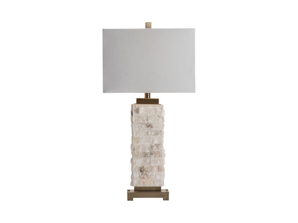 CVAVP-1014-ABERDEEN TABLE LAMP-(31HT)MARBLE&METAL  STACKED STONE&ANTIQUE BRASS FINISH-(16/10 X 16/10 X 11)-WHITE LINEN & GOLD LINING RECTANGLE SHADE