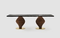 REINA-ROSE GOLD-DT-16152-DINING TABLE (2400*1100*750) -ROSE GOLD BASE+WALNUT-REV