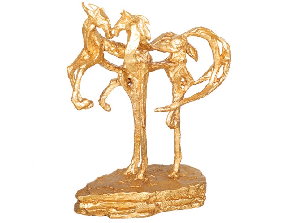 DC0226K-SURGING HORSES SCULPTURE 270X105X320-GOLD