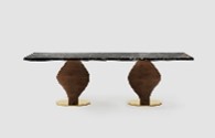 REINA-ROSE GOLD-DT-16152-DINING TABLE (2400*1300*750) -ROSE GOLD+358-2#WALNUT
