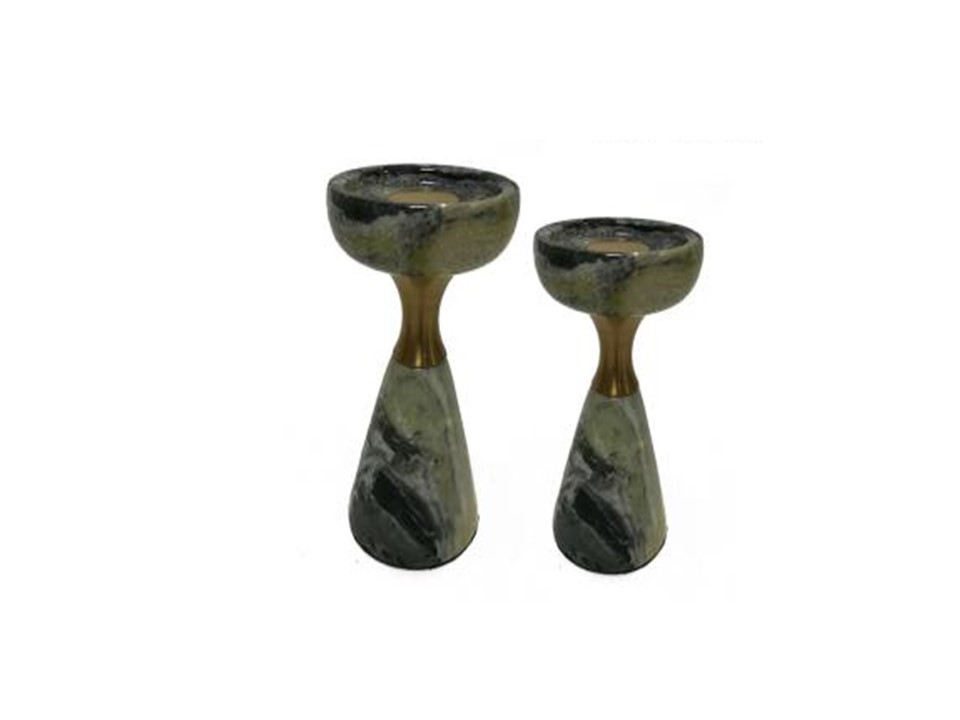 ACF0038 CANDLE HOLDER SMALL DIA 90 X 190 GREEN MARBLE