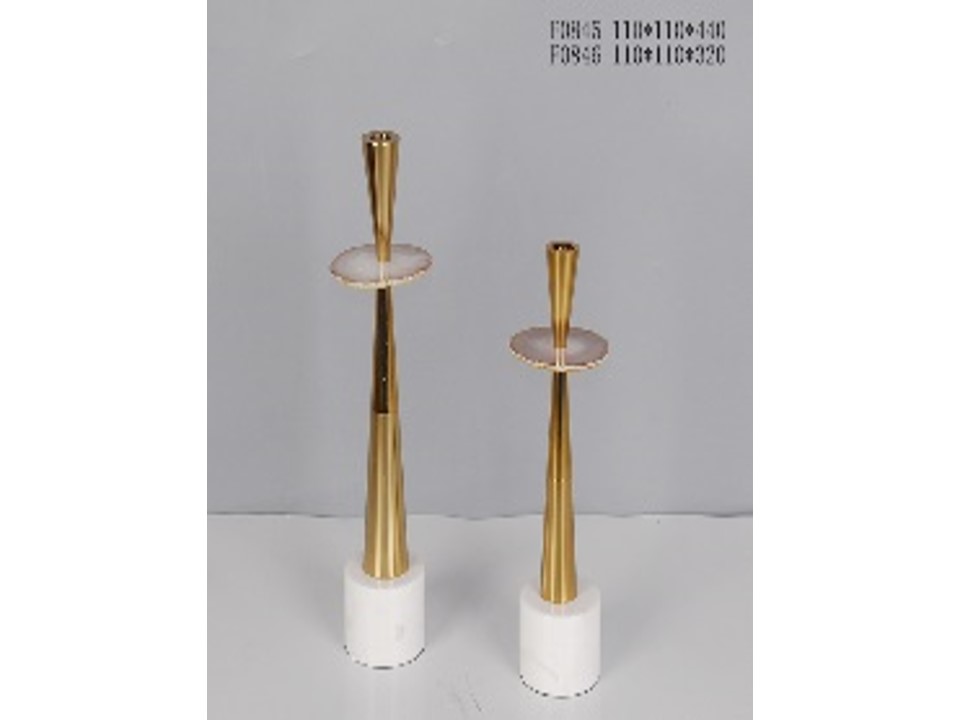 F0845 CANDLE HOLDER-LARGE (110*110*440) WHITE+GOLD