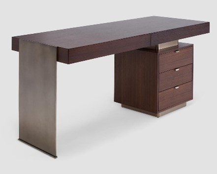 BERNARD-BMF-ST-289W-OFFICE DESK(1600*600*750)-SMOKED OAK VENEER+BRUSHED BRONZE GOLD