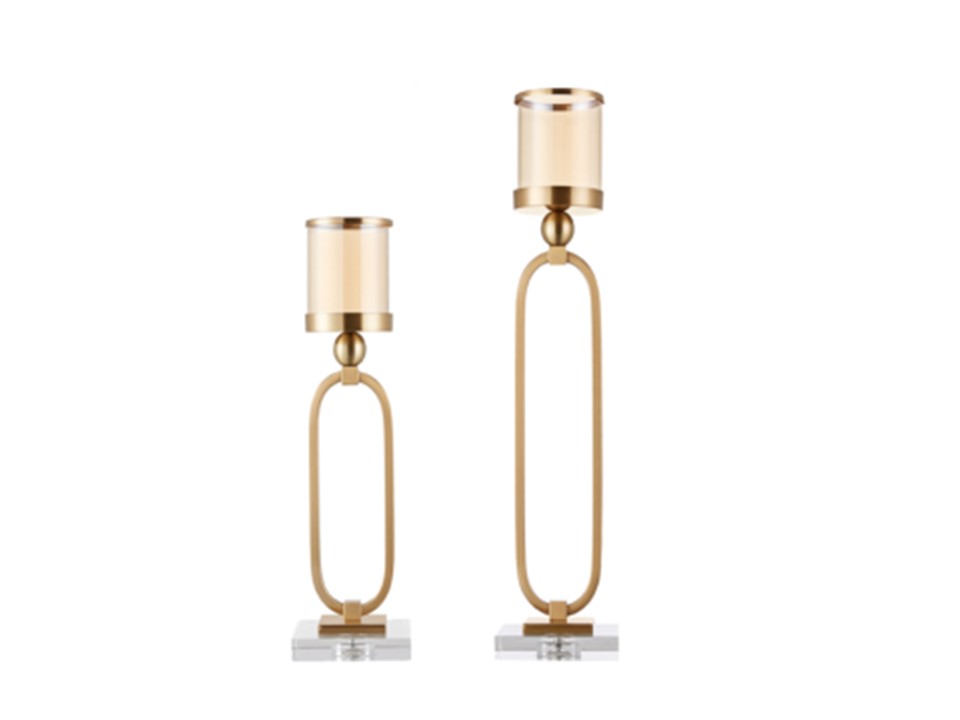 ACFBJ055 CANDLE HOLDER WITH GLASS CUP SMALL 140 X 140 X 480 ANTIQUE BRASS