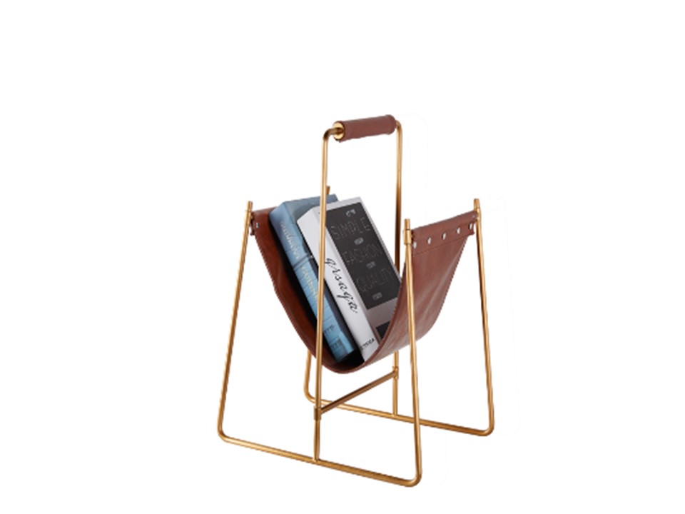 ACFBJ171 LEATHER MAGZINE HOLDER 40 X 30 X 50 ANTIQUE BRASS