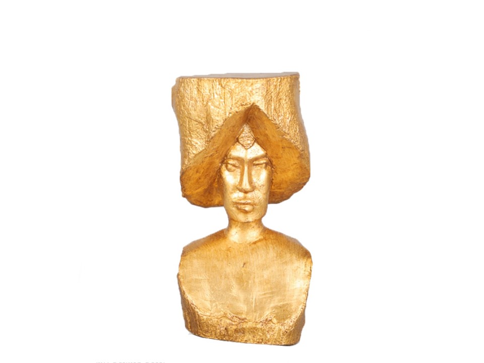 HA0522-WOMAN HEAD SCULPTURE-125X113X225-GOLD