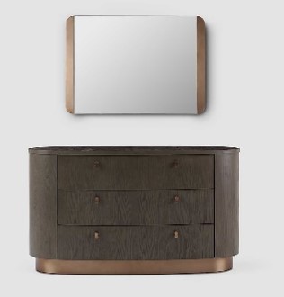 VALS-BD3025-DRESSER(DR3104)+MIRROR(MR2832)-SMOKE OAK SOLID BROWN MARBLE ANT.BRASS(OK-78/MBL-18/SA151